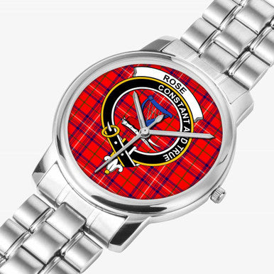 Scottish Rose Clan Crest Tartan Folding Clasp Steel Quartz Watches Tartan Plaid Silver 2