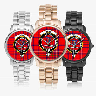 Scottish Rose Clan Crest Tartan Folding Clasp Steel Quartz Watches Tartan Plaid All