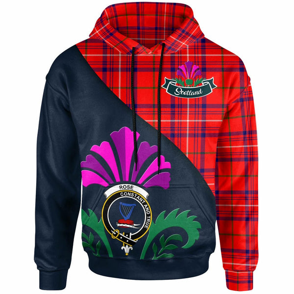 Scottish Rose Clan Crest Tartan Hoodie - Scotland Thistle Style Front Side Tartan Plaid