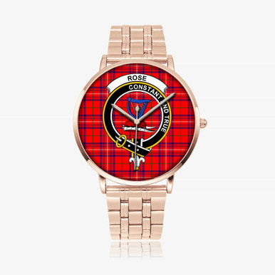 Scottish Rose Clan Crest Tartan Instafamous Steel Quartz Watches Tartan Plaid Rose Gold 1
