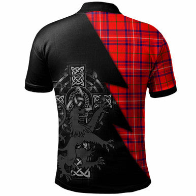 Scottish Rose Clan Crest Tartan Polo Shirt - Lion Rampant Celtic Cross Flash Style Back Side Tartan Plaid
