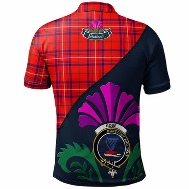 Scottish Rose Clan Crest Tartan Polo Shirt - Scotland Thistle Style Back Side Tartan Plaid