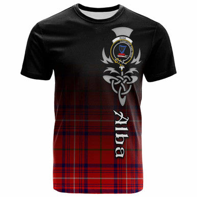 Scottish Rose Clan Crest Tartan T-Shirt - Alba Gu Brath Family Crest Celtic Inspired Front Side Tartan Plaid