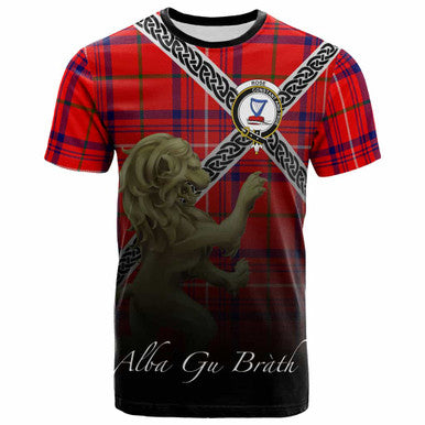 Scottish Rose Clan Crest Tartan T-Shirt - Celtic With Scotland Lion Front Side Tartan Plaid