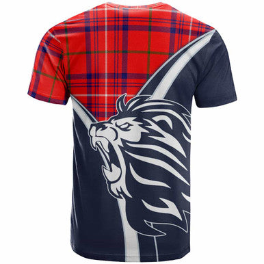 Scottish Rose Clan Crest Tartan T-Shirt - Scottish Flag With Lion Back Side Tartan Plaid