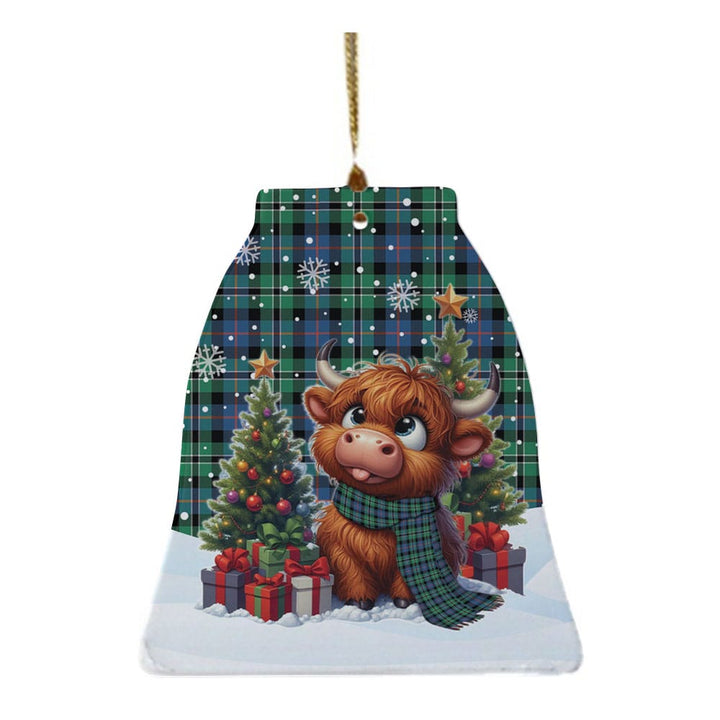 Scottish Rose Hunting Ancient Clan Tartan Ceramic Ornament Cute Highland Cow Christmas Bell Style Tartan Plaid