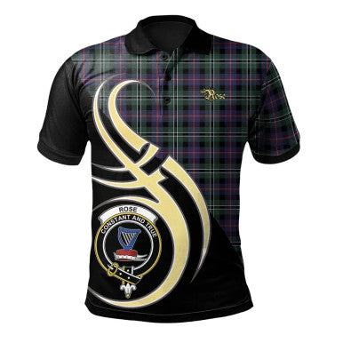 Scottish Rose Hunting Modern Clan Crest Tartan Polo Shirt Believe in Me Front Side Tartan Plaid