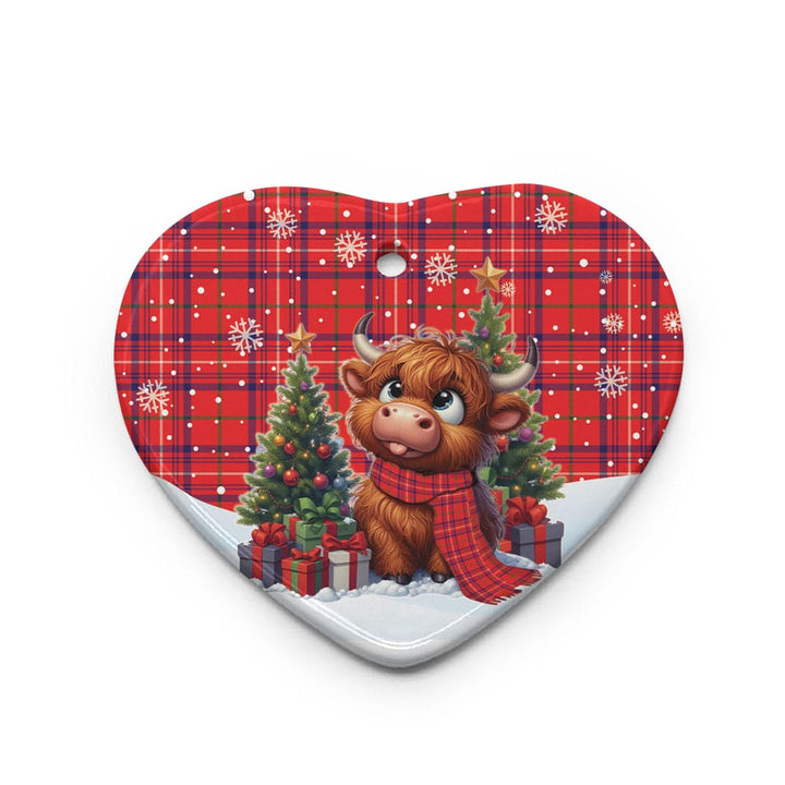 Scottish Rose Modern Clan Tartan Ceramic Ornament Cute Highland Cow Christmas Heart Style Tartan Plaid