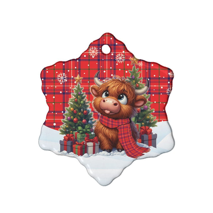 Scottish Rose Modern Clan Tartan Ceramic Ornament Cute Highland Cow Christmas Snow Flake Style Tartan Plaid