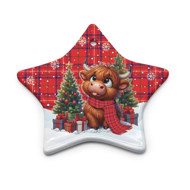Scottish Rose Modern Clan Tartan Ceramic Ornament Cute Highland Cow Christmas Star Style Tartan Plaid