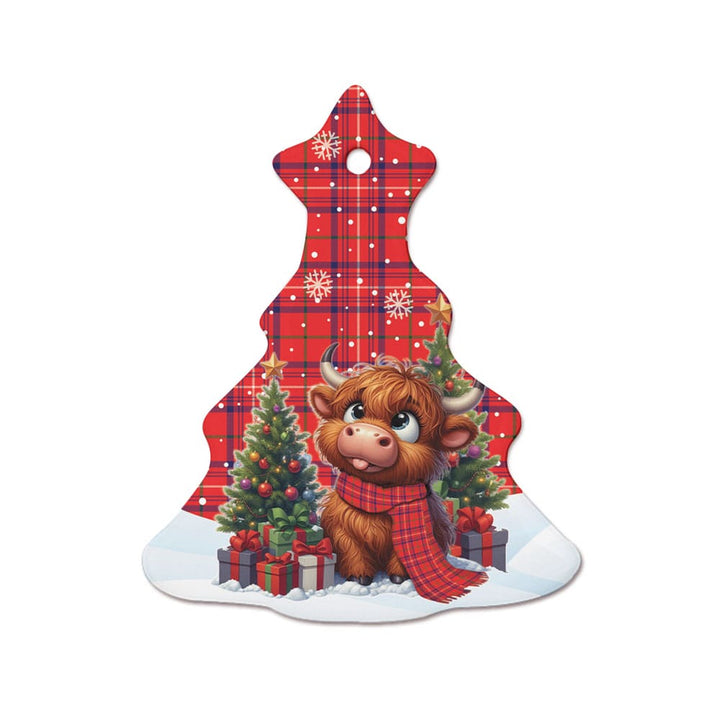 Scottish Rose Modern Clan Tartan Ceramic Ornament Cute Highland Cow Christmas Tree Style Tartan Plaid