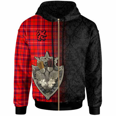 Scottish Rose Modern Clan Tartan Hoodie - Half Thistle Flowers Celtic Design Zip-up Tartan Plaid