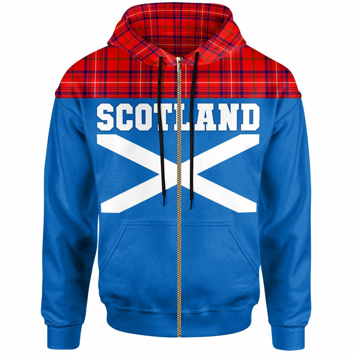 Scottish Rose Modern Clan Tartan Hoodie - Lion Rampant of Scotland With Flag Zip-up Tartan Plaid