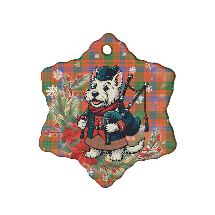 Scottish Ross Ancient Clan Tartan Ceramic Ornament Cute Scottish Terrier Dog Snow Flake Style Tartan Plaid
