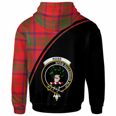 Scottish Ross Clan Crest Tartan Curve Hoodie Back Side Tartan Plaid