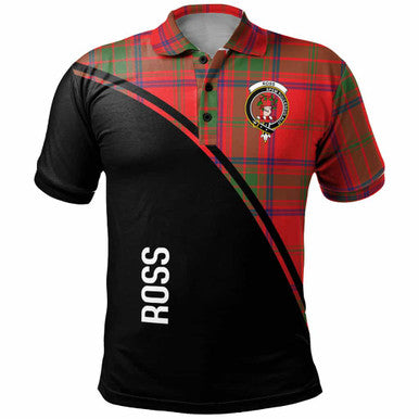 Scottish Ross Clan Crest Tartan Curve Polo Shirt Front Side Tartan Plaid