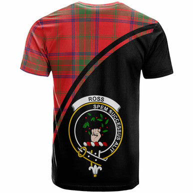 Scottish Ross Clan Crest Tartan Curve T-Shirt Back Side Tartan Plaid