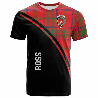 Scottish Ross Clan Crest Tartan Curve T-Shirt Front Side Tartan Plaid
