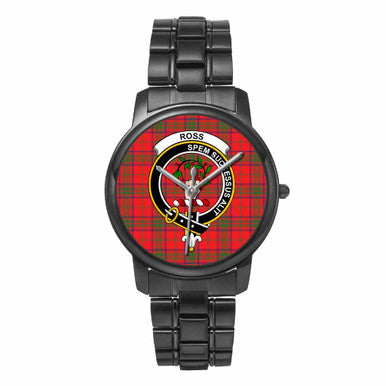 Scottish Ross Clan Crest Tartan Folding Clasp Steel Quartz Watches Tartan Plaid Black 1