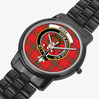 Scottish Ross Clan Crest Tartan Folding Clasp Steel Quartz Watches Tartan Plaid Black 2