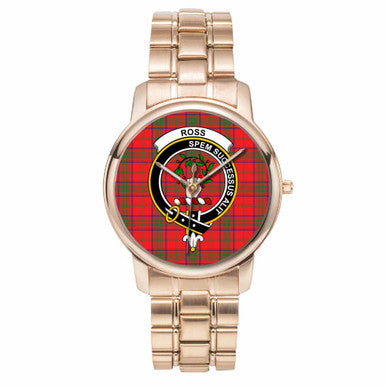 Scottish Ross Clan Crest Tartan Folding Clasp Steel Quartz Watches Tartan Plaid Rose Gold 1