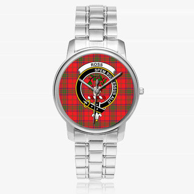 Scottish Ross Clan Crest Tartan Folding Clasp Steel Quartz Watches Tartan Plaid Silver 1