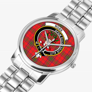 Scottish Ross Clan Crest Tartan Folding Clasp Steel Quartz Watches Tartan Plaid Silver 2