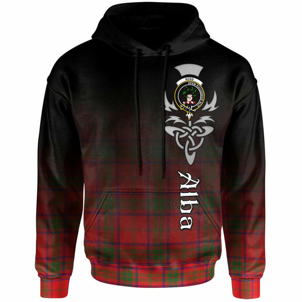 Scottish Ross Clan Crest Tartan Hoodie - Alba Gu Brath Family Crest Celtic Inspired Front Side Tartan Plaid