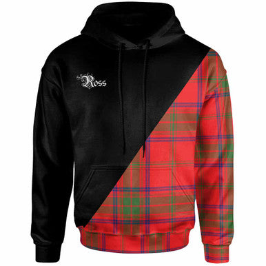Scottish Ross Clan Crest Tartan Hoodie - Military Logo Front Side Tartan Plaid