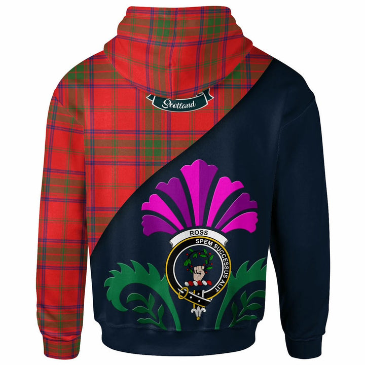 Scottish Ross Clan Crest Tartan Hoodie - Scotland Thistle Style Back Side Tartan Plaid