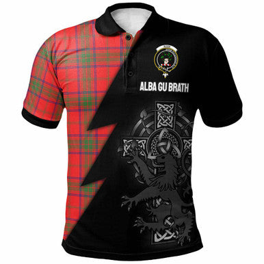 Scottish Ross Clan Crest Tartan Polo Shirt - Lion Rampant Celtic Cross Flash Style Front Side Tartan Plaid
