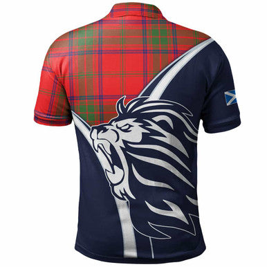 Scottish Ross Clan Crest Tartan Polo Shirt - Scottish Flag With Lion Back Side Tartan Plaid