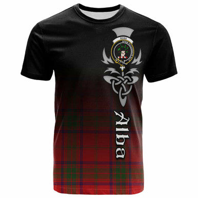 Scottish Ross Clan Crest Tartan T-Shirt - Alba Gu Brath Family Crest Celtic Inspired Front Side Tartan Plaid
