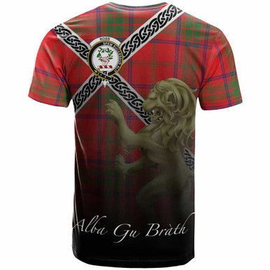Scottish Ross Clan Crest Tartan T-Shirt - Celtic With Scotland Lion Back Side Tartan Plaid