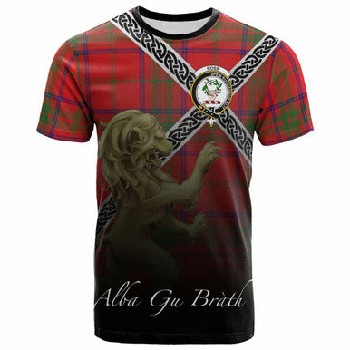 Scottish Ross Clan Crest Tartan T-Shirt - Celtic With Scotland Lion Front Side Tartan Plaid