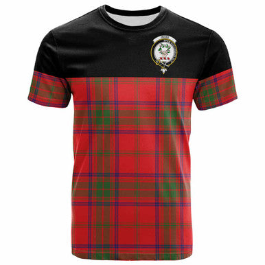 Scottish Ross Clan Crest Tartan T-Shirt - Horizontal Style Front Side Tartan Plaid