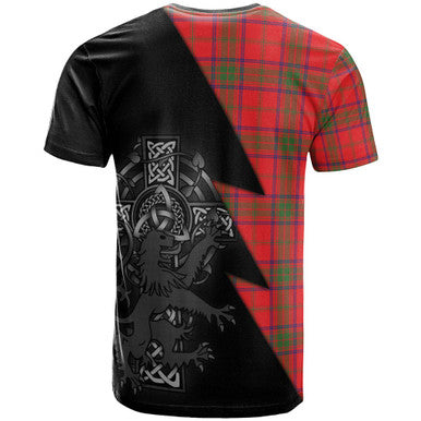 Scottish Ross Clan Crest Tartan T-Shirt - Lion Rampant Celtic Cross Flash Style Back Side Tartan Plaid
