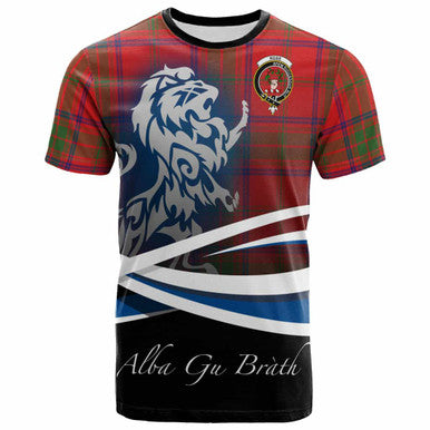 Scottish Ross Clan Crest Tartan T-Shirt - Scotland Lion Front Side Tartan Plaid