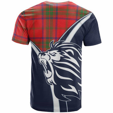 Scottish Ross Clan Crest Tartan T-Shirt - Scottish Flag With Lion Back Side Tartan Plaid