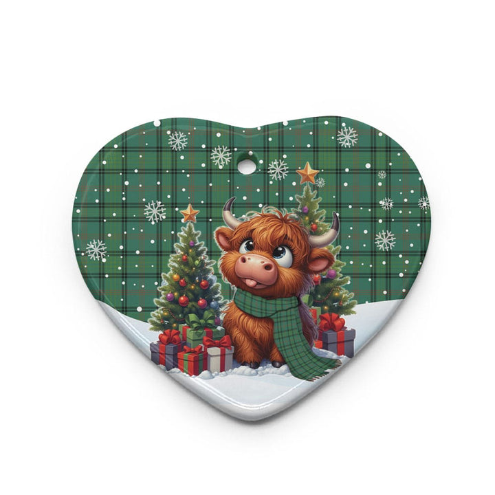 Scottish Ross Hunting Ancient Clan Tartan Ceramic Ornament Cute Highland Cow Christmas Heart Style Tartan Plaid
