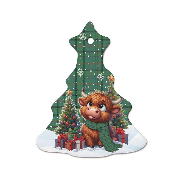 Scottish Ross Hunting Ancient Clan Tartan Ceramic Ornament Cute Highland Cow Christmas Tree Style Tartan Plaid