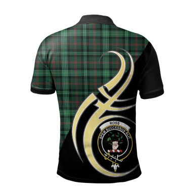 Scottish Ross Hunting Modern Clan Crest Tartan Polo Shirt Believe in Me Back Side Tartan Plaid