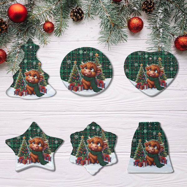 Scottish Ross Hunting Modern Clan Tartan Ceramic Ornament Cute Highland Cow Christmas All Style Tartan Plaid