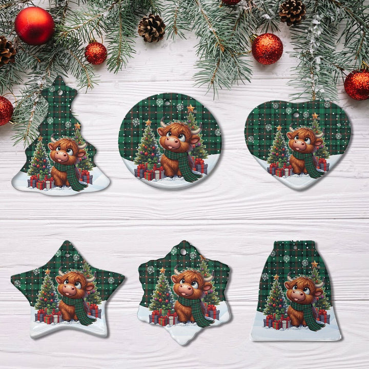 Scottish Ross Hunting Modern Clan Tartan Ceramic Ornament Cute Highland Cow Christmas All Style Tartan Plaid