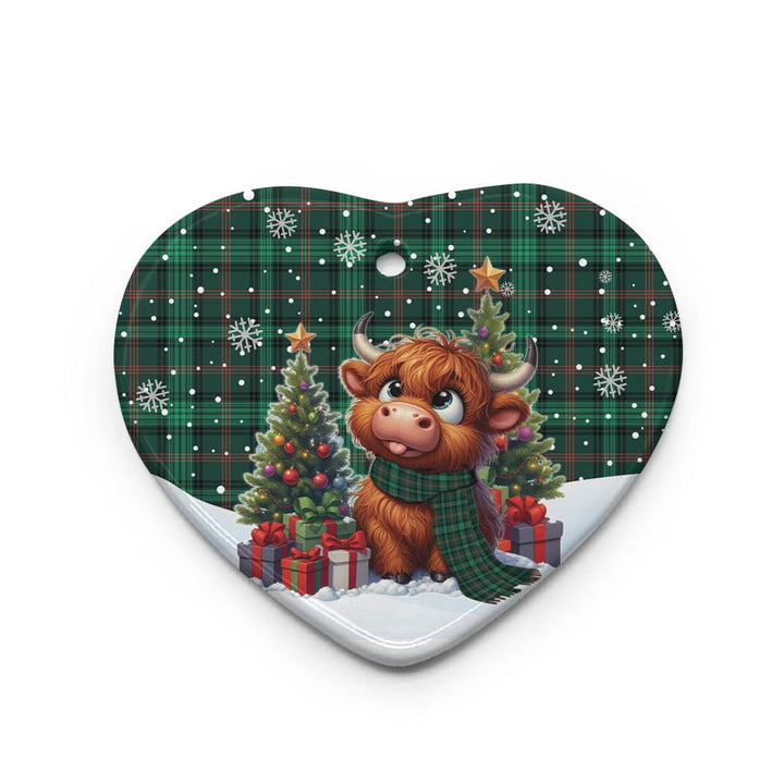 Scottish Ross Hunting Modern Clan Tartan Ceramic Ornament Cute Highland Cow Christmas Heart Style Tartan Plaid
