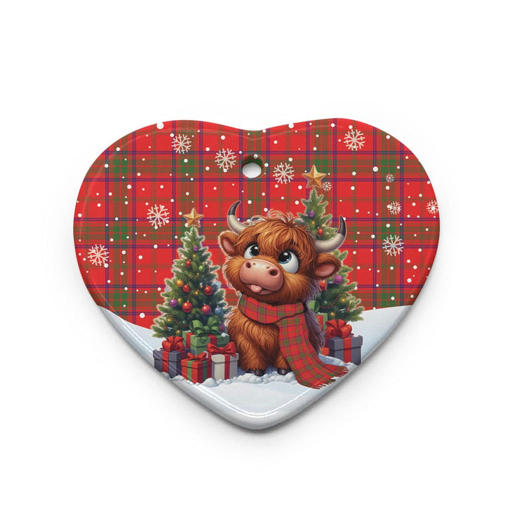 Scottish Ross Modern Clan Tartan Ceramic Ornament Cute Highland Cow Christmas Heart Style Tartan Plaid