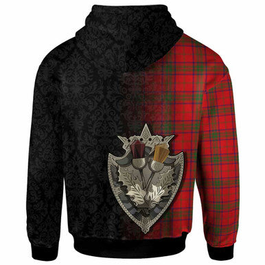 Scottish Ross Modern Clan Tartan Hoodie - Half Thistle Flowers Celtic Design Back Side Tartan Plaid