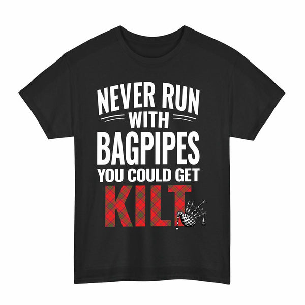 Scottish Ross Modern Clan Tartan Never Run With Bagpipes T-Shirt Tartan Plaid Black Color