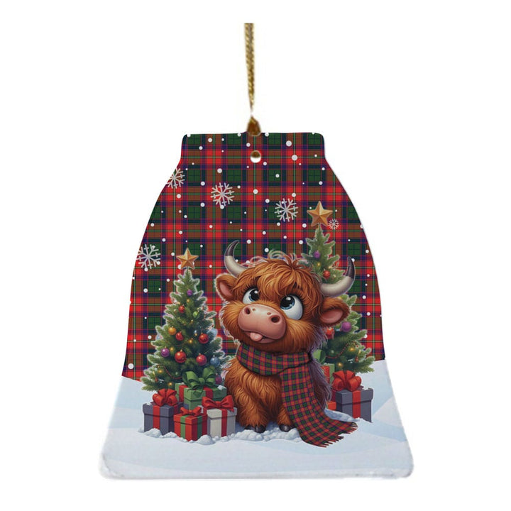 Scottish Roxburgh District Clan Tartan Ceramic Ornament Cute Highland Cow Christmas Bell Style Tartan Plaid