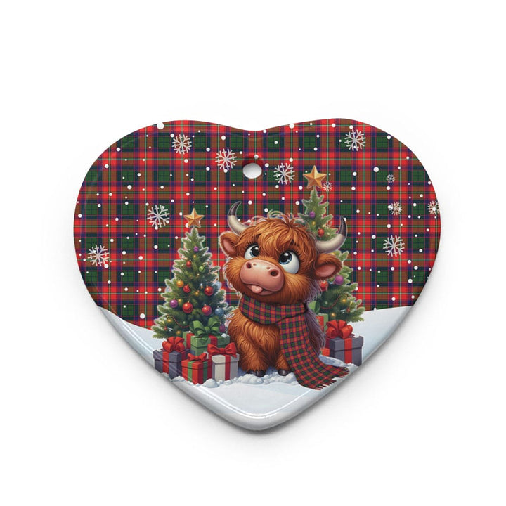 Scottish Roxburgh District Clan Tartan Ceramic Ornament Cute Highland Cow Christmas Heart Style Tartan Plaid